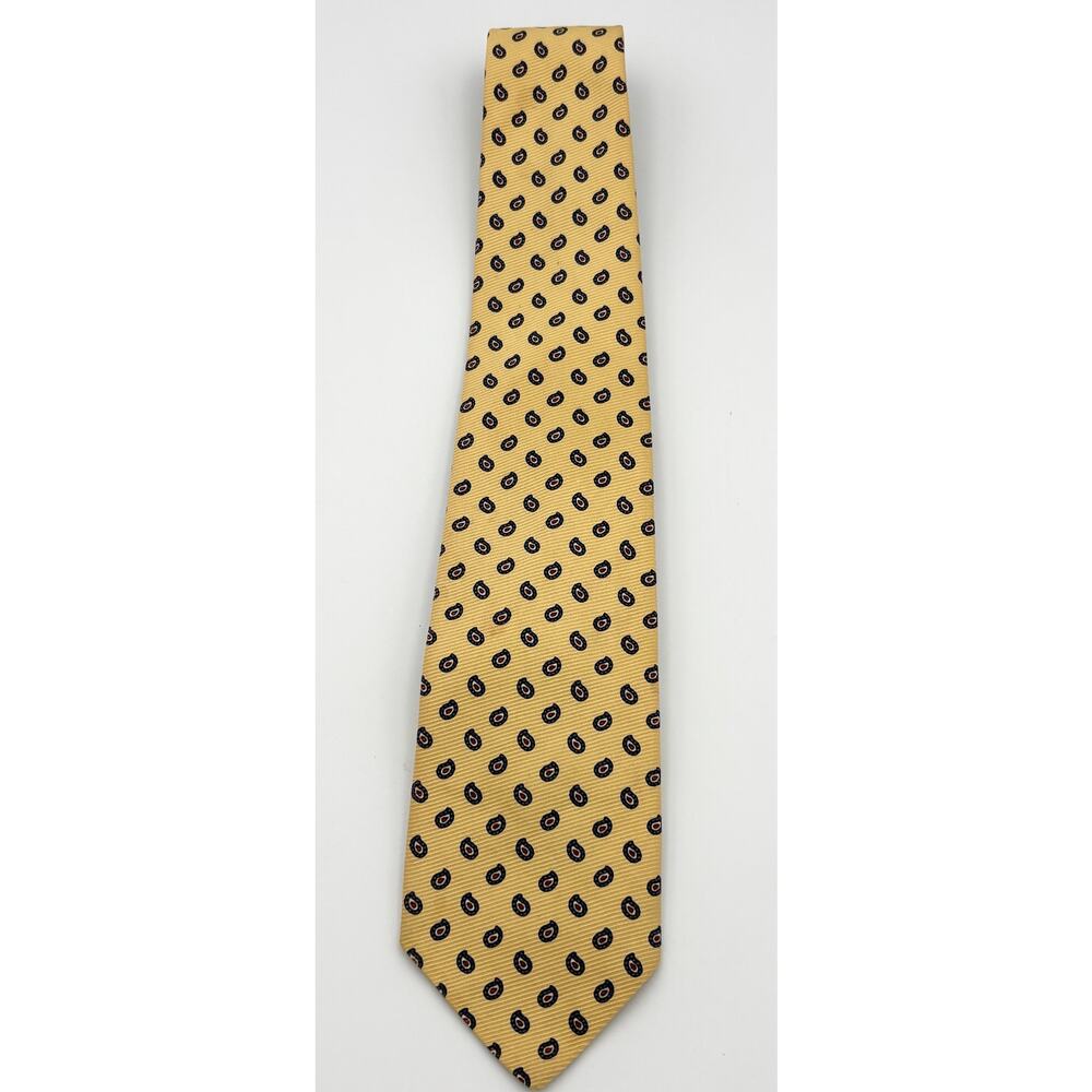 Brooks Brothers Makers Mens Cotton Tie Geometric Yellow Blue Made USA Preppy - Picture 4 of 7